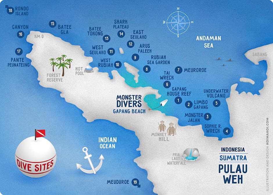 Dive site map Pulau Weh Monster Divers